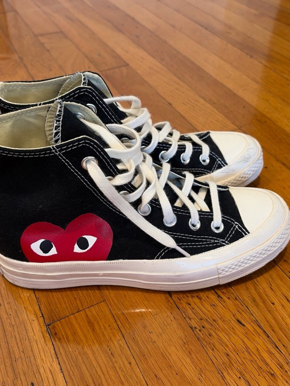 Converse Comme Des Garçons Black Canvas High-Top Sneakers with Red Heart Graphic